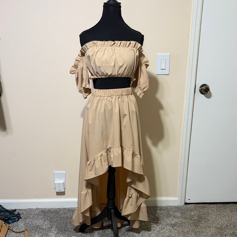 Elegant Off-Shoulder Beige Dress